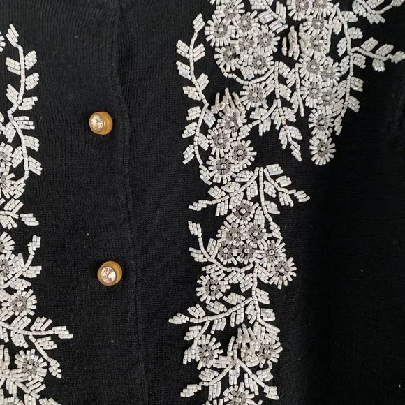 Karen Kane Lifestyle Black Wool Beaded Cardigan Sweater Vintage Style, Size S - Picture 6 of 6